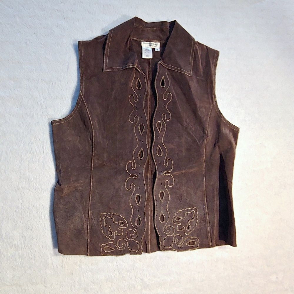 Coldwater Creek Genuine Leather Cutout Vest